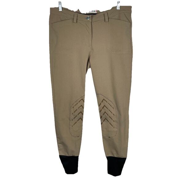 Animo Equestrian Breeches Ladies IT 46 US 14 Khaki Knee Patch Grip Riding Pants